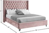 Aiden Velvet Bed - Elegant Wing Design with Deep Tufting, Chrome Nailheads & Solid Wood Frame