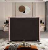 Aiden Velvet Bed - Elegant Wing Design with Deep Tufting, Chrome Nailheads & Solid Wood Frame