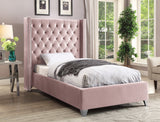 Aiden Velvet Bed - Elegant Wing Design with Deep Tufting, Chrome Nailheads & Solid Wood Frame