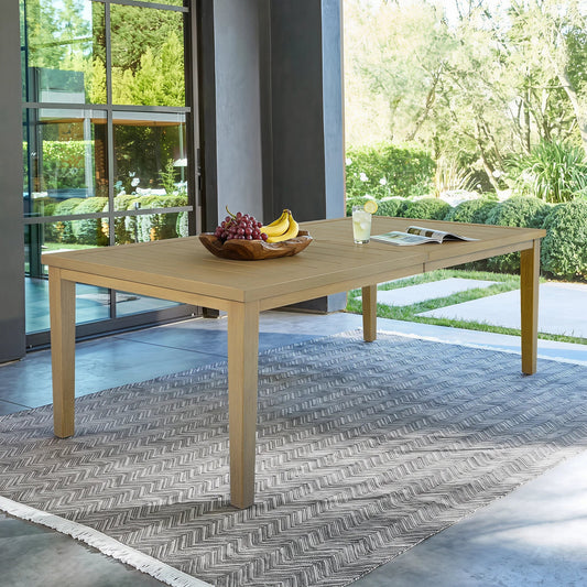 Alcudia 83" Aluminum Patio Dining Table – Hand-Brushed Oak Finish & Built-in Umbrella Hole