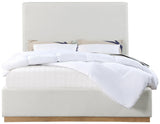 Alfie Bed - Luxurious Linen Upholstered Full Bed with Tall Headboard and Solid Wood Base Design