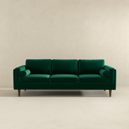 Amber Mid-Century Modern Dark Green Luxury Velvet Sofa
