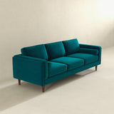 Amber Mid-Century Modern Teal Luxury Velvet Sofa