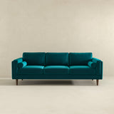 Amber Mid-Century Modern Teal Luxury Velvet Sofa