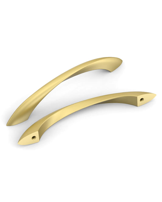 DESIGN2554 Brushed Gold Cabinet Pulls – Modern Luxe, Twisted Bar & Arched Bow for Modern Kitchen