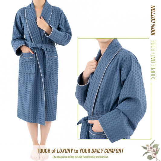 100% Cotton Waffle Robe Unisex Lightweight Bathrobe
