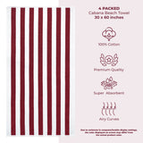 American Soft Linen, Premium Cotton 4 Pack Beach Towels, 30" x 60" Cabana Striped Pool Towels