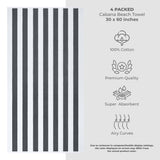 American Soft Linen, Premium Cotton 4 Pack Beach Towels, 30" x 60" Cabana Striped Pool Towels