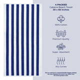 American Soft Linen, Premium Cotton 4 Pack Beach Towels, 30" x 60" Cabana Striped Pool Towels