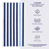 American Soft Linen, Premium Cotton 4 Pack Beach Towels, 30" x 60" Cabana Striped Pool Towels
