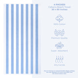 American Soft Linen, Premium Cotton 4 Pack Beach Towels, 30" x 60" Cabana Striped Pool Towels