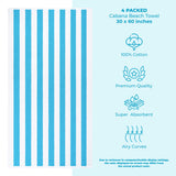 American Soft Linen, Premium Cotton 4 Pack Beach Towels, 30" x 60" Cabana Striped Pool Towels