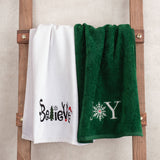 American Soft Linen Christmas Towels Bathroom Set, 2 Packed Embroidered Decorative 100% Cotton Hand Towels, Dish Towels for Decor Xmas