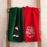 American Soft Linen Christmas Towels Bathroom Set, 2 Packed Embroidered Decorative 100% Cotton Hand Towels, Dish Towels for Decor Xmas