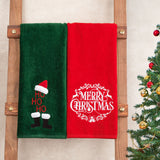 American Soft Linen Christmas Towels Bathroom Set, 2 Packed Embroidered Decorative 100% Cotton Hand Towels, Dish Towels for Decor Xmas