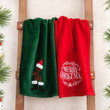 American Soft Linen Christmas Towels Bathroom Set, 2 Packed Embroidered Decorative 100% Cotton Hand Towels, Dish Towels for Decor Xmas