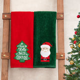 American Soft Linen Christmas Towels Bathroom Set, 2 Packed Embroidered Decorative 100% Cotton Hand Towels, Dish Towels for Decor Xmas