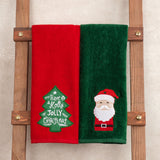 American Soft Linen Christmas Towels Bathroom Set, 2 Packed Embroidered Decorative 100% Cotton Hand Towels, Dish Towels for Decor Xmas