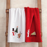 American Soft Linen Christmas Towels Bathroom Set, 2 Packed Embroidered Decorative 100% Cotton Hand Towels, Dish Towels for Decor Xmas