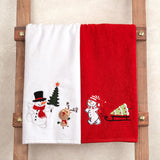 American Soft Linen Christmas Towels Bathroom Set, 2 Packed Embroidered Decorative 100% Cotton Hand Towels, Dish Towels for Decor Xmas