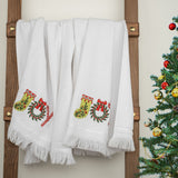 American Soft Linen Christmas Towels Set, 2 Packed Embroidered 100% Cotton Hand Towels, Dish Towels