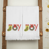 American Soft Linen Christmas Towels Set, 2 Packed Embroidered 100% Cotton Hand Towels, Dish Towels