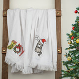 American Soft Linen Christmas Towels Set, 2 Packed Embroidered 100% Cotton Hand Towels, Dish Towels