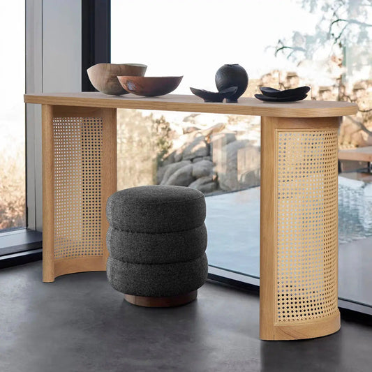 Aodai 60" Modern Oak Wood & Rattan Console Table