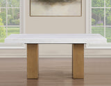 Artemis 5 Piece 70″ Rect White Marble Table, Tan Finish w/4 Beige Chenille Chairs