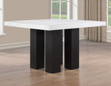 Artemis 5-piece 54″ Square White Marble Counter Table with 4 Gray Chenille Counter Chairs
