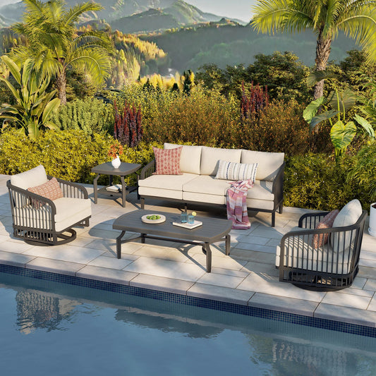 Asheville 5-Piece Aluminum Outdoor Swivel Conversation Set