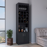 Tuhome Being Kava Bar Cabinet with Double Door Storage, Two Open Shelves, Sixteen Built-In Wine Rack Cubbies, Integrated Glass Rack and Vertical Home Bar Organizer for Cocktail Preparation and Bottle Display