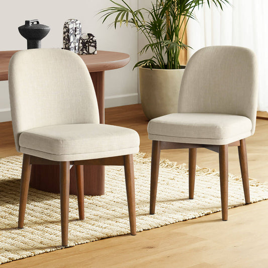 Athena Linen Upholstered Solid Wood Dining Chairs (Set of 2)