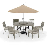 PEAKHOME Azur Patio 8PCS Round Dining Set With Lazy Susan and Sunbrella Umbrella And Cushion