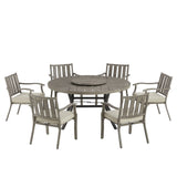 Azur Patio Round 60" Dining Set With Removable Lazy Susan And Sunbrella® Cushions