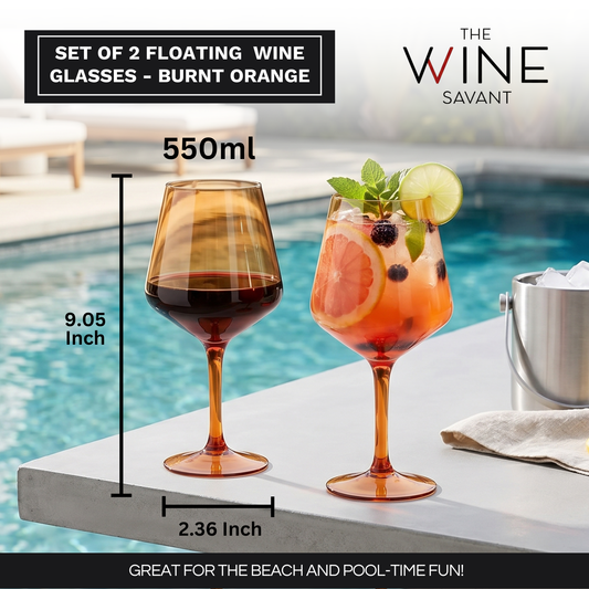 Floating Wine Glasses for Pool - Set of 2-18 OZ (Burnt Orange)