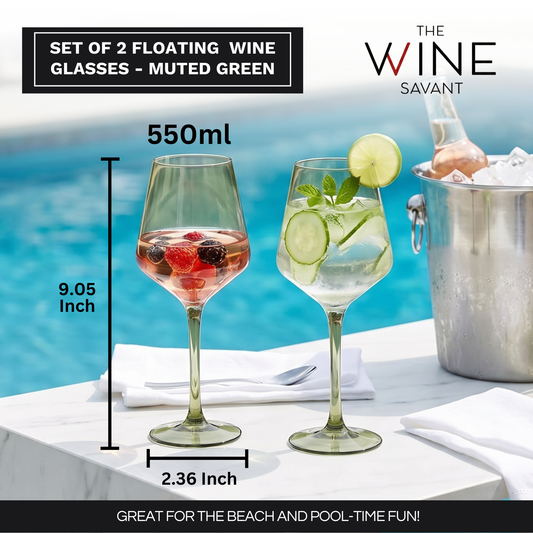 Floating Wine Glasses for Pool - Set of 2-15 OZ (Muted Green)