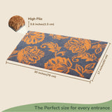 Light Blue Floral Motif Coir Doormat - 17"X30"