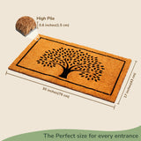 Beige/Black Coir Doormat with Tree Print & Border - 17x30"