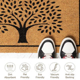 Beige/Black Coir Doormat with Tree Print & Border - 17x30"