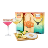 Margarita Glass, Salt & Board Gift Set - Includes 2 Ribbed 12oz