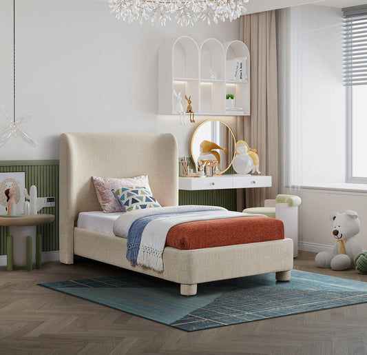 Penny Twin Bed - Elegant Upholstered Bed with Curved Headboard for Stylish Bedroom Decor Upgrade