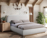 Vaughn Cream Linen Textured Bed - Cozy Platform Design with Solid Wood Base for Inviting Retreat