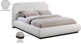 Vaughn Cream Bed - Cozy Linen Textured Fabric with Sturdy Black Wood Base for Ultimate Comfort