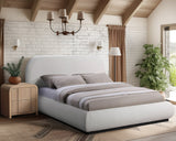 Vaughn Cream Bed - Cozy Linen Textured Fabric with Sturdy Black Wood Base for Ultimate Comfort