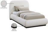 Vaughn Cream Bed - Cozy Linen Textured Fabric with Sturdy Black Wood Base for Ultimate Comfort
