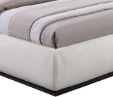 Vaughn Cream Bed - Cozy Linen Textured Fabric with Sturdy Black Wood Base for Ultimate Comfort