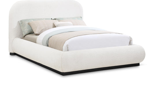 Vaughn Cream Boucle Bed - Cozy Contemporary Design with Sturdy Black Wood Base for Ultimate Comfort