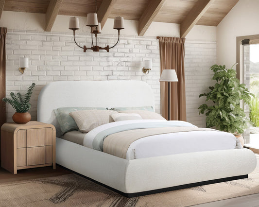 Vaughn Cream Boucle Bed - Cozy Contemporary Design with Sturdy Black Wood Base for Ultimate Comfort