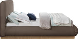 Rigby Art Deco King Bed in Rich Brown Linen Fabric with Fully Slatted Design and Natural Finish